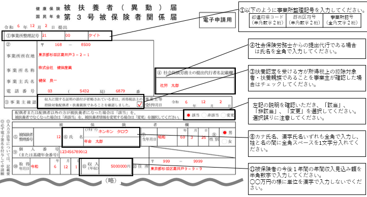 【入力例】被扶養者異動届の共通事項