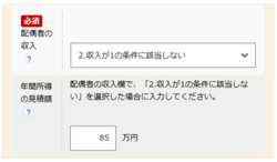 電子申請における配偶者の収入欄の入力例