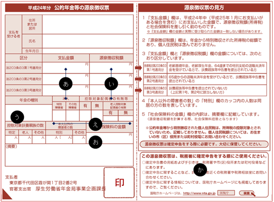 平成24年分公的年金等の源泉徴収票