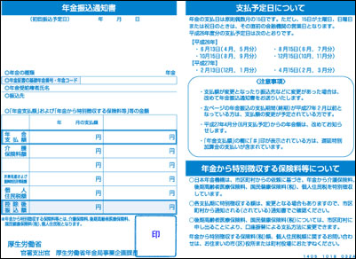 年金振込通知書　表面