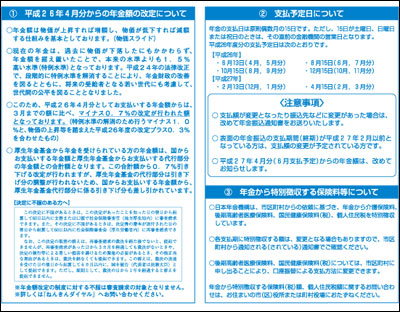 年金額改定通知書と年金振込通知書が一体となったもの　裏面