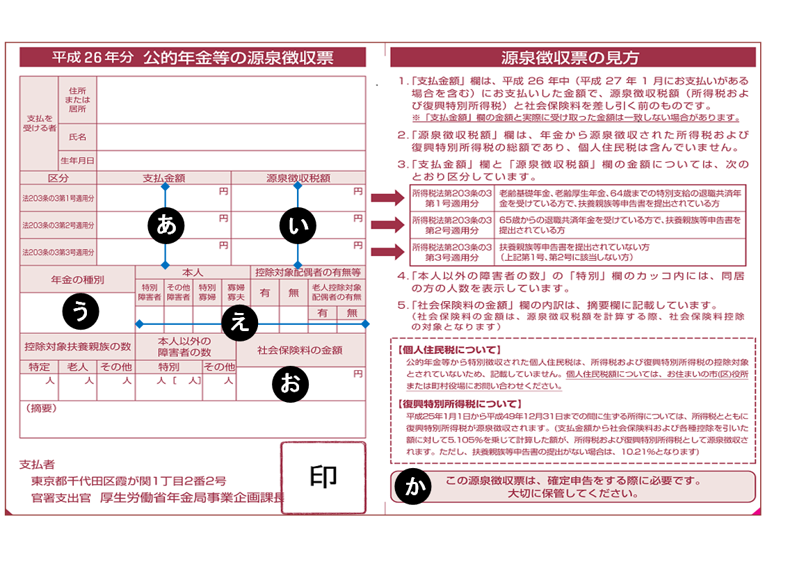 公 的 年金 等 の 源泉 徴収 票