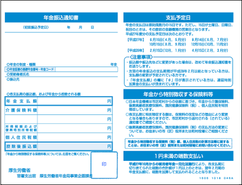 年金振込通知書　表面
