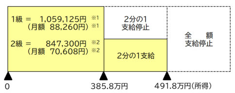 障害基礎年金の所得による支給制限のしくみの図