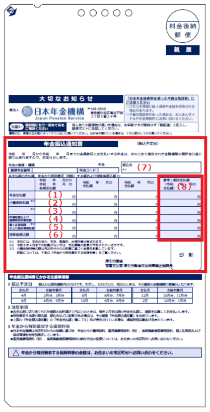 年金振込通知書1（受取金融機関に変更があった場合）