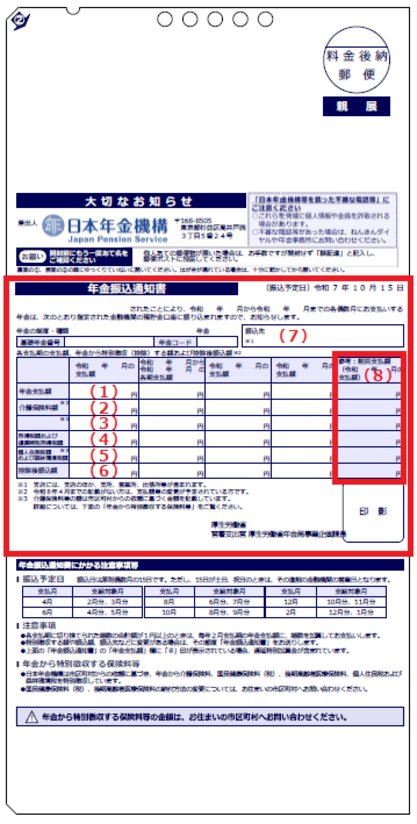 年金振込通知書2（年金支払額に変更があった場合）