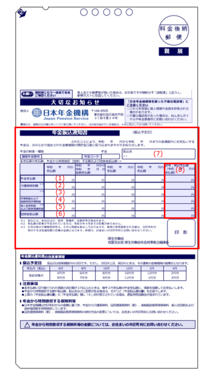 年金振込通知書2（年金支払額に変更があった場合）