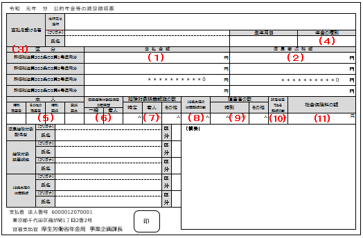 公的年金等の源泉徴収票（令和元年分）