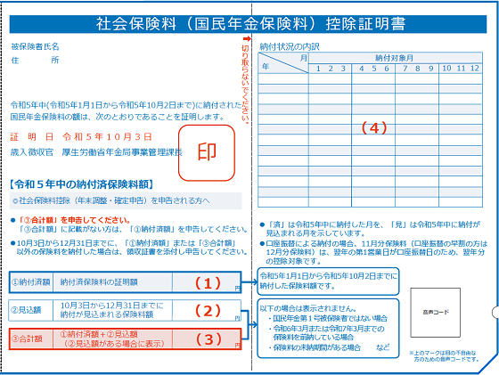 控除証明書ハガキ版の見本画像