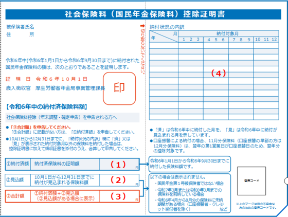 控除証明書ハガキ版の見本画像