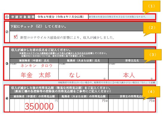 所得の申立書の記入方法