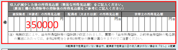 Image of entry example in the expected income column