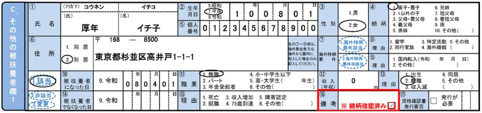 不備のある記入例