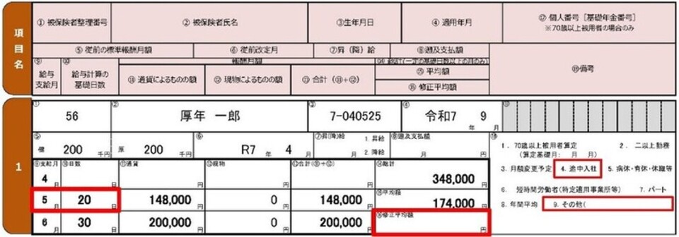 不備のある記入例の図