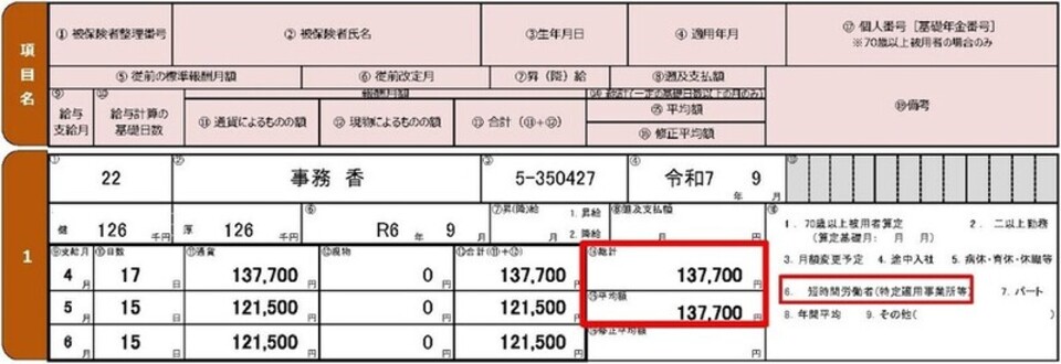 不備のある記入例の図