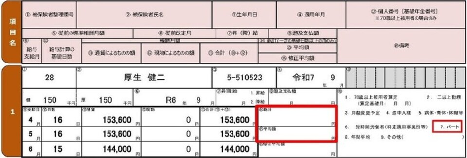 不備のある記入例の図