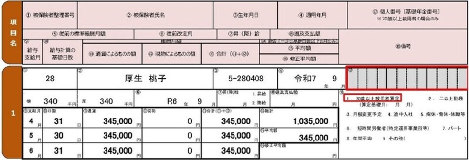 不備のある記入例の図
