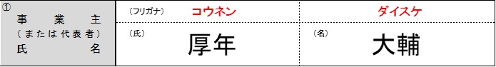 「項番1 事業主(または代表者)氏名」欄の記入例