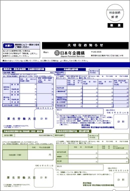 「改定通知書」と「振込通知書」（年金と年金生活者支援給付金受給者用：大判はがきサイズ）の画像