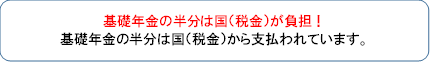 基礎年金の半分は国（税金）が負担！基礎年金の半分は国（税金）が支払われています。