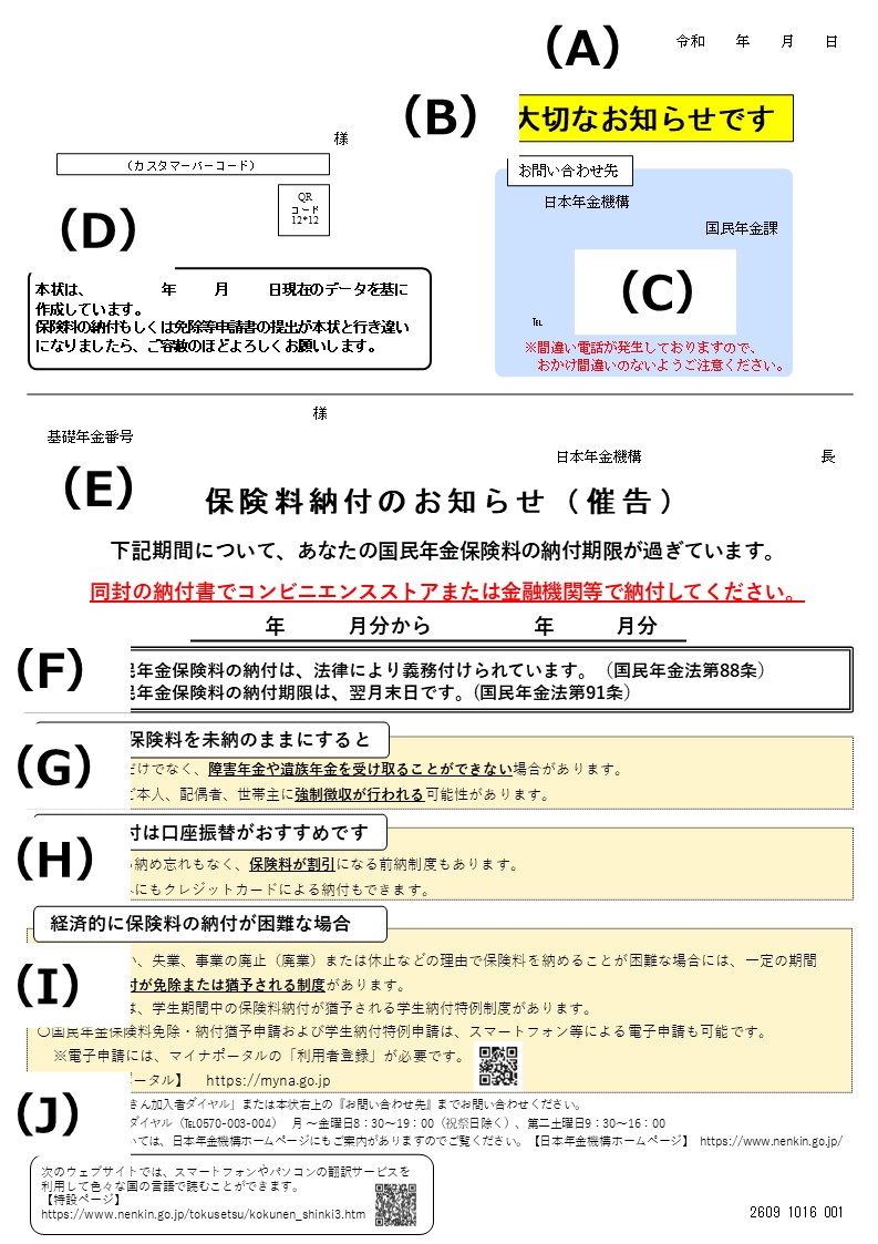 保険料納付のお知らせ(催告)の画像